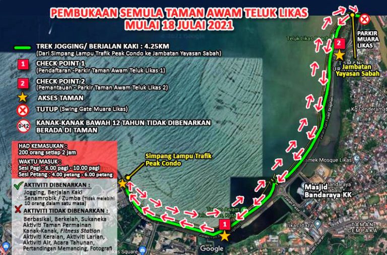 Taman Awam Teluk Likas dibuka Ahad 18 Julai 2021