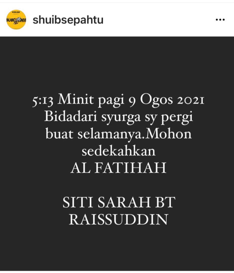Siti Sarah Meninggal Dunia
