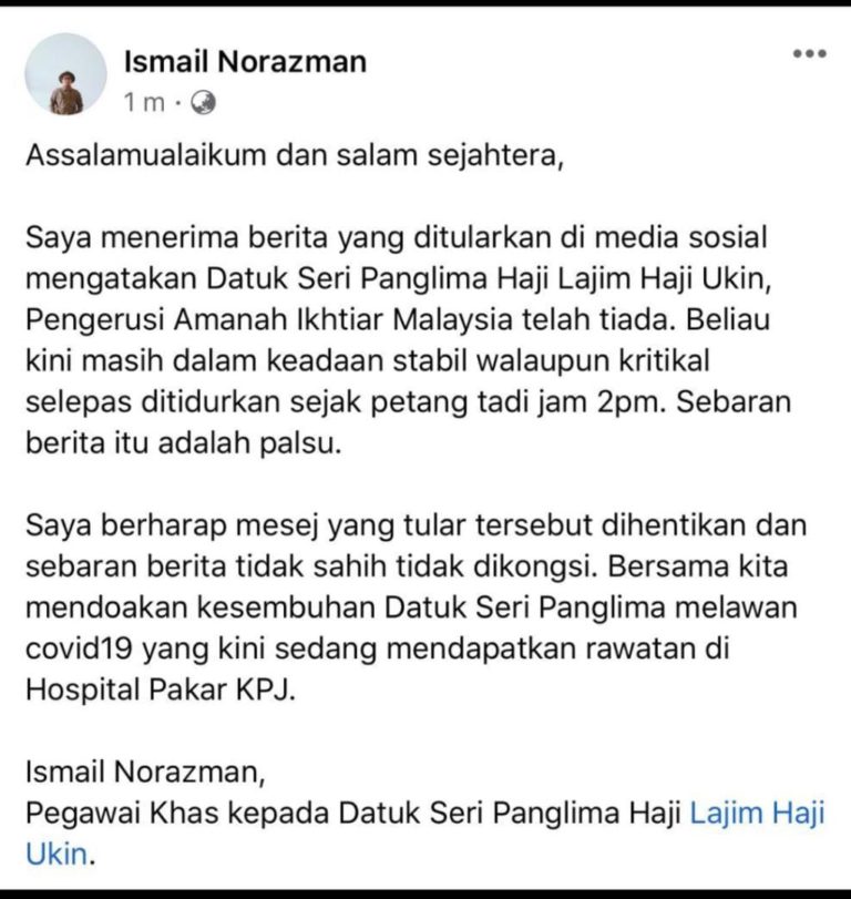 Berita Kematian Lajim Ukin Disahkan Palsu