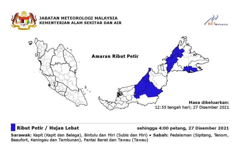 Amaran Ribut Petir Di Beberapa Daerah Di Sabah & Sarawak