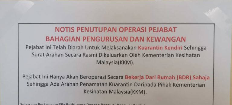 Kes Covid Sabah Meningkat, Pejabat Bahagian Kewangan Dan Pengurusan JKM antara yang ditutup.