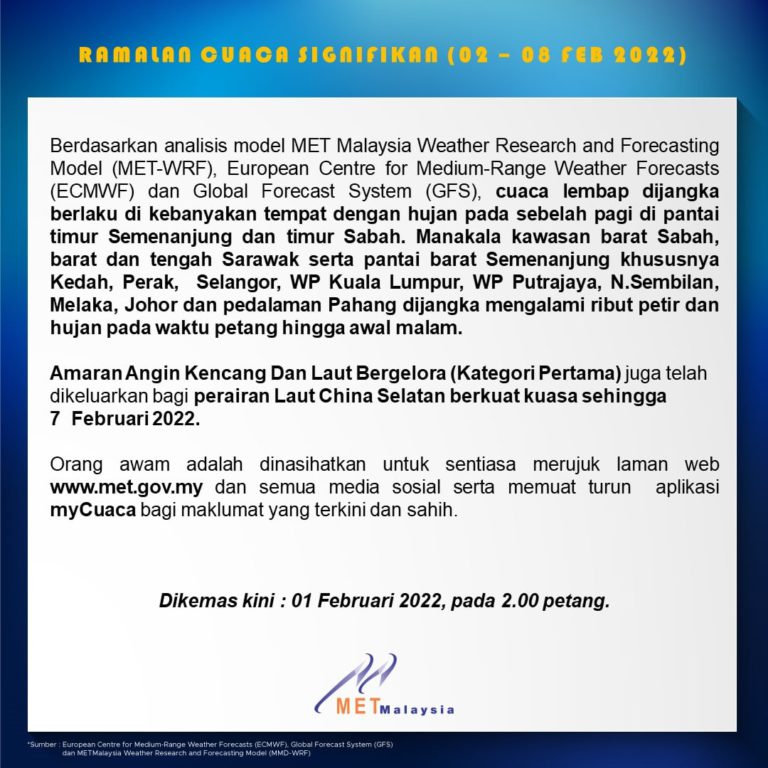 Ribut petir, hujan pada petang, malam dijangka di pantai barat Semenanjung