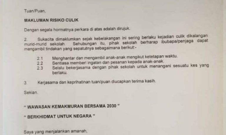 Sekolah di Kelantan bagi peringatan kes murid diculik