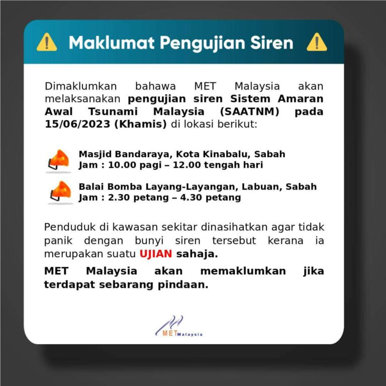 Pengujian siren amaran awal tsunami dilaksana di dua lokasi
