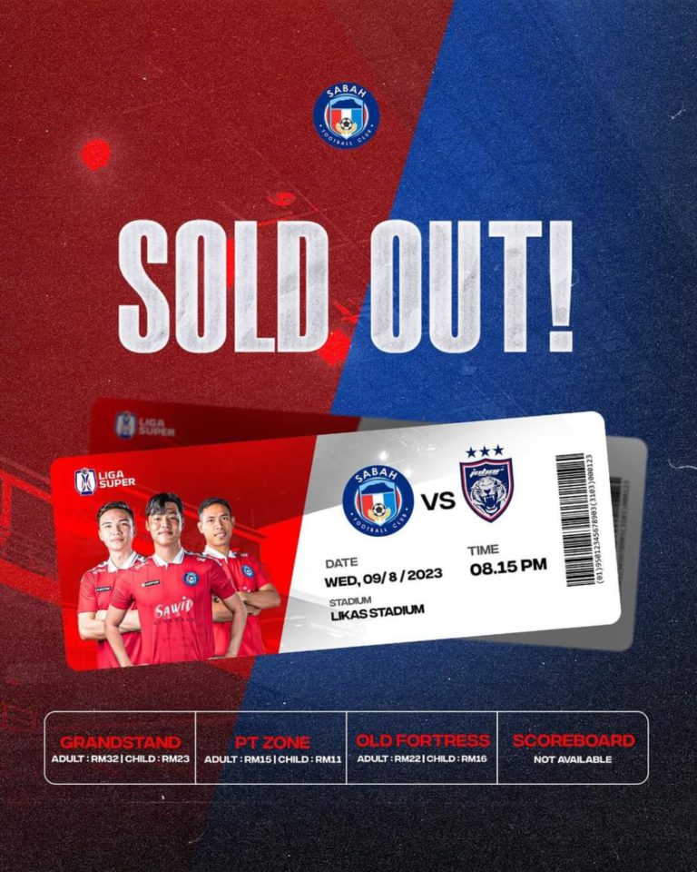 Liga Super : Tiket Sabah FC menentang JDT FC ‘Sold Out’