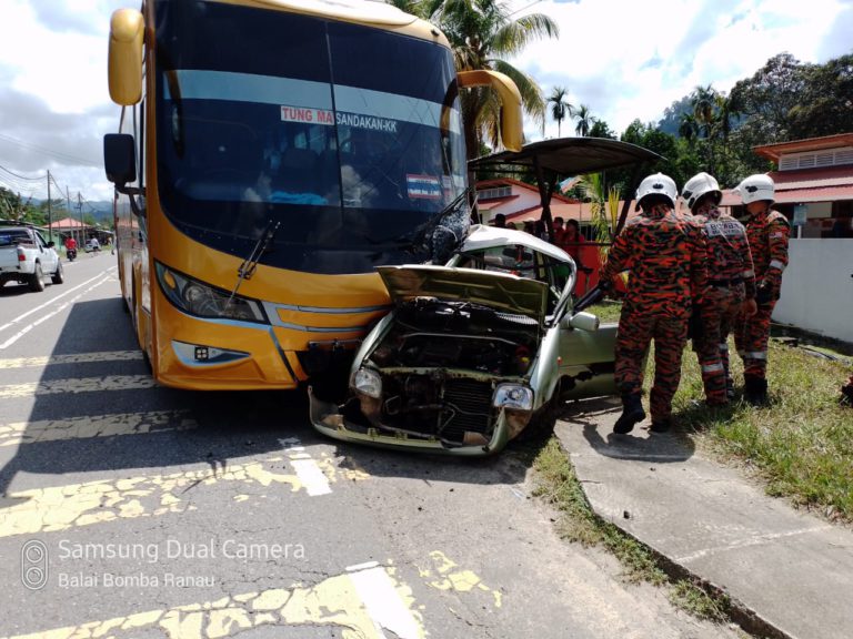 Pemandu Perodua Kancil parah, kenderaan dilanggar bas ekspress