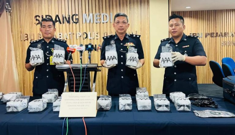 1kg syabu anggaran nilai RM1 juta dirampas, tiga suspek ditahan