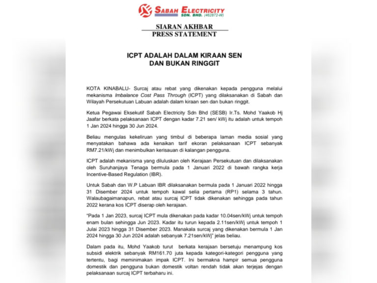 ICPT adalah dalam kiraan sen, bukan ringgit – SESB