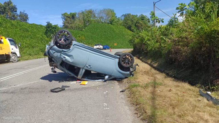 Pemandu, penumpang terselamat, brek tidak berfungsi, kereta terbabas