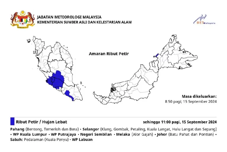 Beberapa negeri alami ribut petir, hujan lebat hingga jam 11 pagi ini