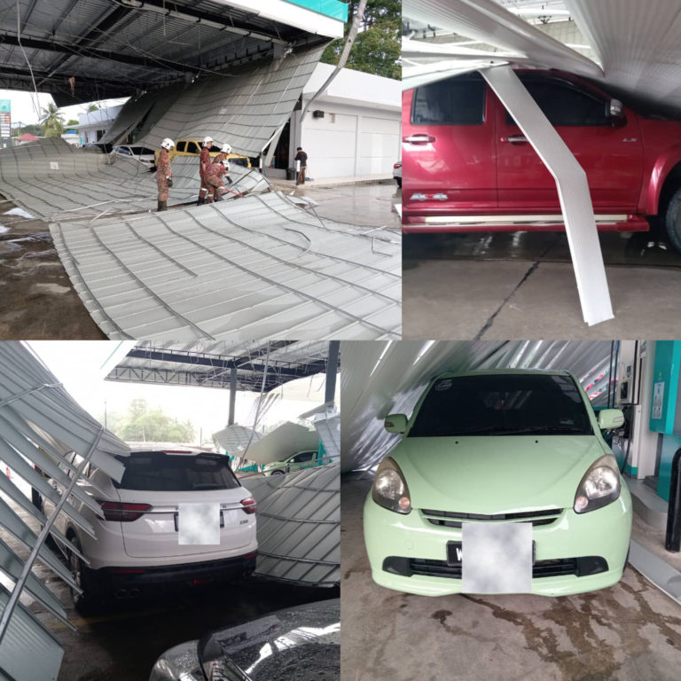 Siling stesen minyak runtuh hempap enam kenderaan