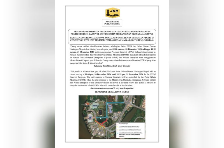 Laluan berhampiran Menara Kinabalu ditutup sebahagian 31 Disember ini