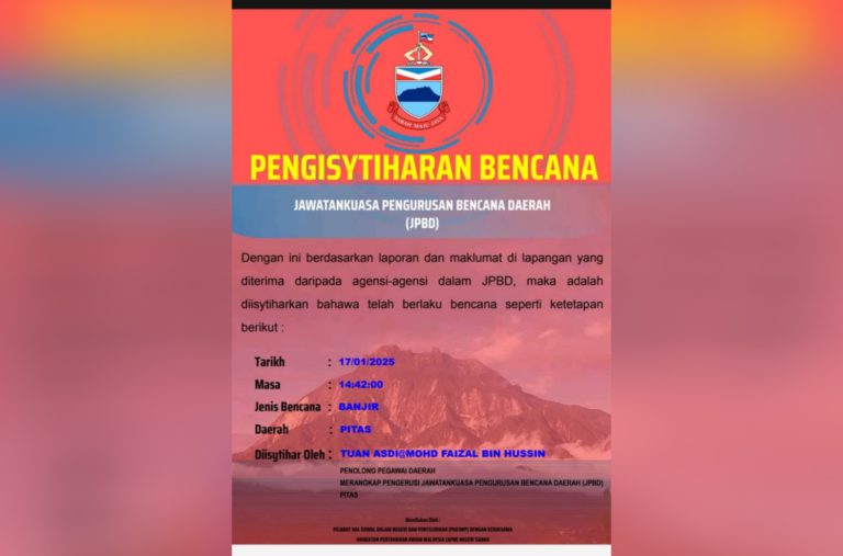 Daerah Pitas diisytiharkan kawasan bencana banjir