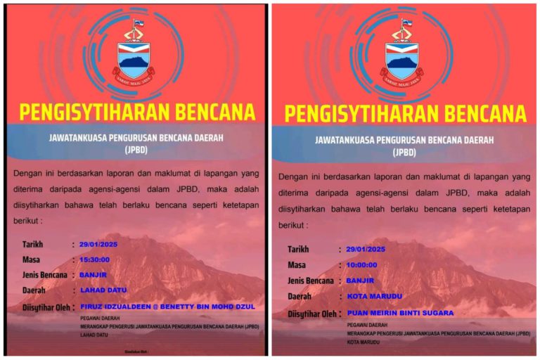 Dua daerah di Sabah diisytiharkan kawasan bencana banjir