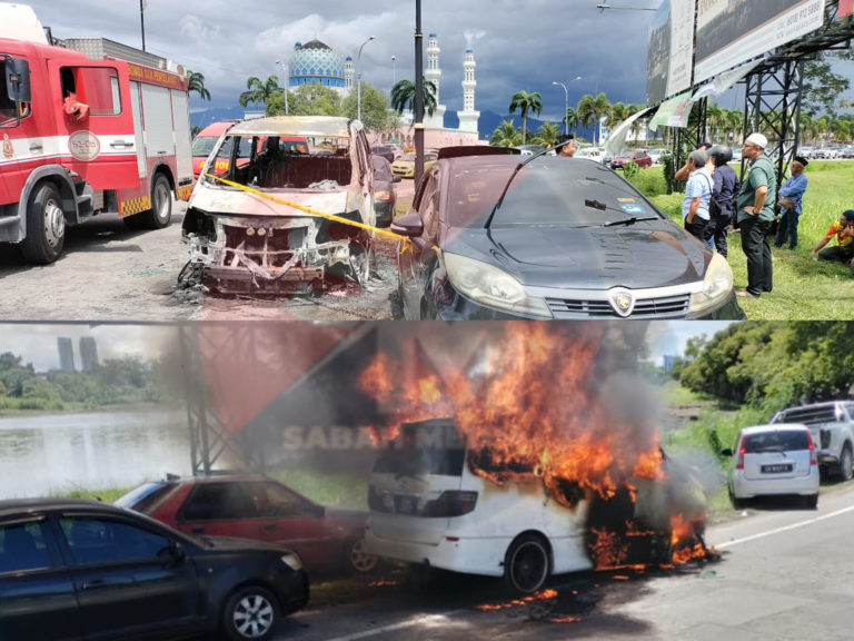 Empat kenderaan diparkir terbakar ketika pemiliknya sedang solat Jumaat di Likas