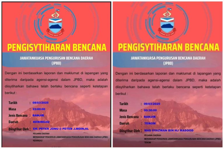 Keningau, Tenom diisytiharkan kawasan bencana banjir