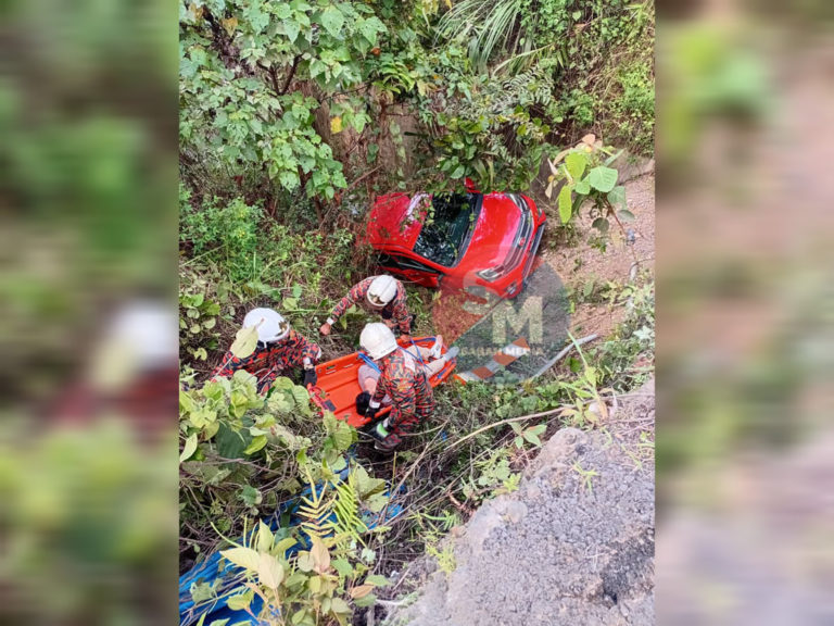 Kereta terbabas jatuh gaung, seorang lelaki cedera ringan