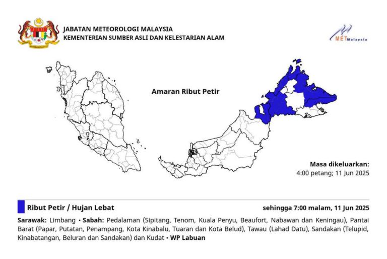 Ribut petir, hujan lebat landa beberapa kawasan di Sabah termasuk Labuan