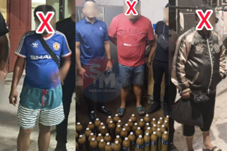 Tiga lelaki dicekup, polis Penampang rampas 78,500ml air ketum