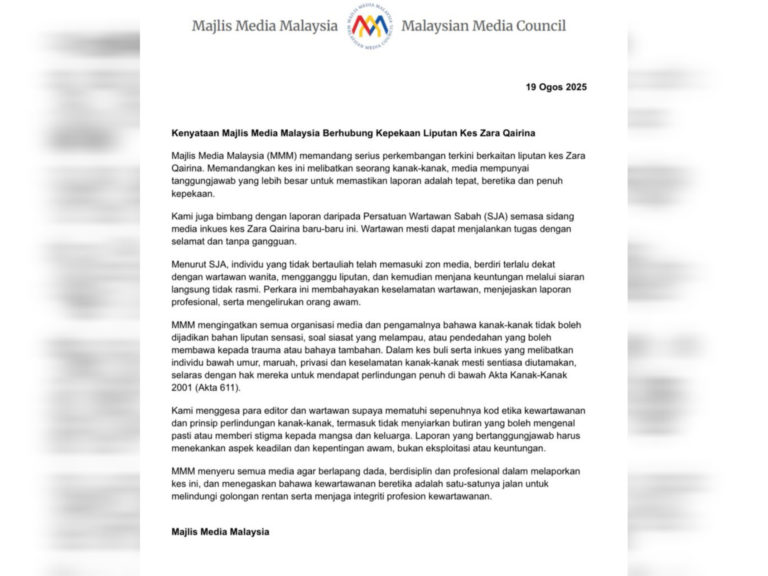 Utamakan etika dalam liputan kes Zara Qairina – MMM