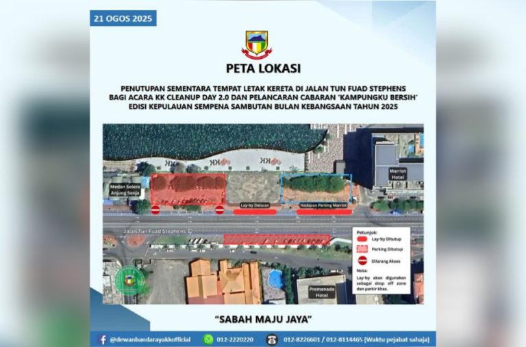 Beberapa lokasi parkir Jalan Tun Fuad Stephens ditutup sempena KK Cleanup Day 2.0 esok