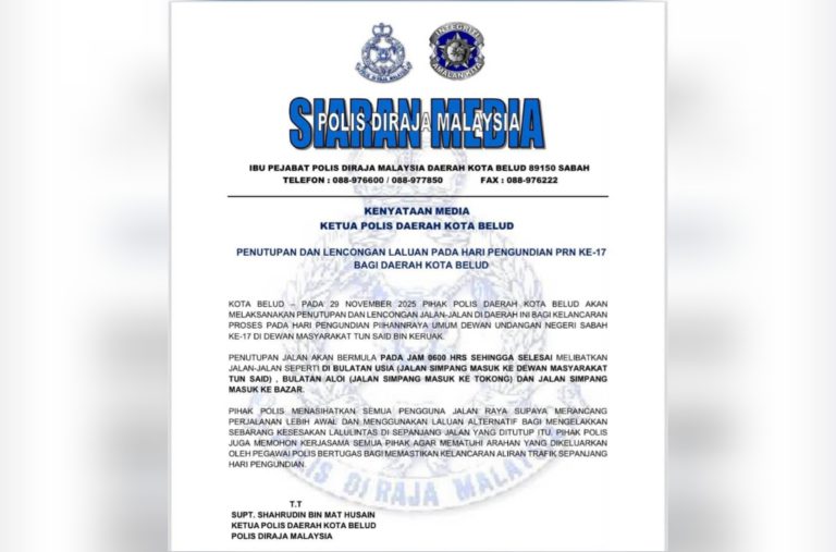 PRU Sabah : Beberapa jalan di Kota Belud ditutup mulai 6 pagi esok