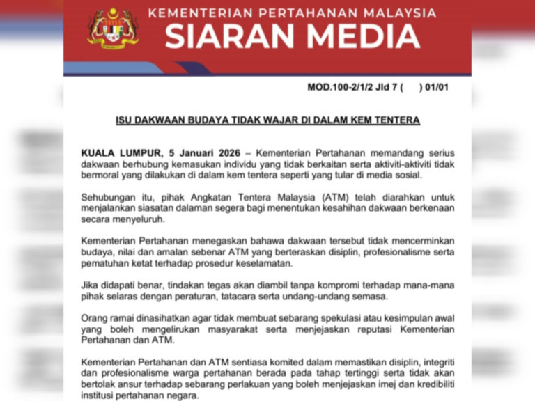 Isu dakwaan budaya tidak wajar dalam kem tentera disiasat – Kementerian Pertahanan