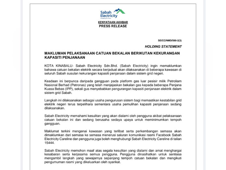Catuan bekalan elektrik berjadual dilaksana susulan kekurangan kapasiti penjanaan