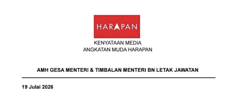 Angkatan Muda Harapan Gesa Semua Menteri, Timbalan Menteri BN Letak Jawatan Susulan Kerjasama Dengan Parti PN